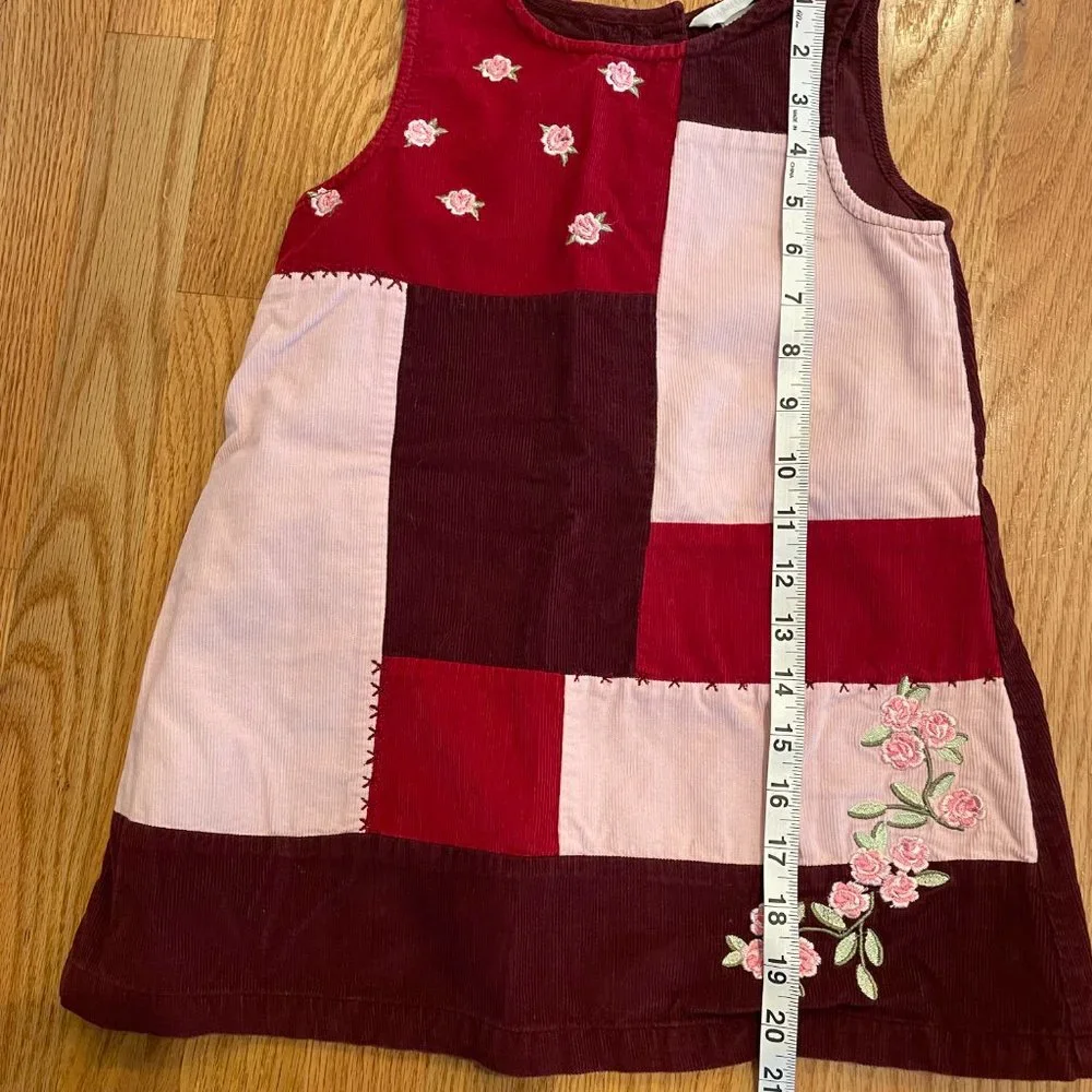 H&M Girls Jumper Dress Pink Burgundy Patchwork Corduroy Size 3-4Y